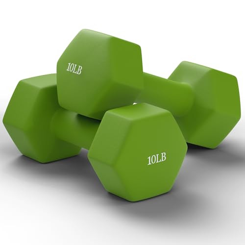 Dumbbells Set of 2 Hex Rubber Encased Dumbbells, Weights Dumbbells Set with Metal Handle for Exercise and Fitness Green (10 lb, Pair) | Amazon (US)