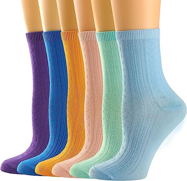 Womens Socks, Womens Crew Socks Casual Knit Cotton Comfy Breathable Dress Socks for Women 6 Pack | Amazon (US)