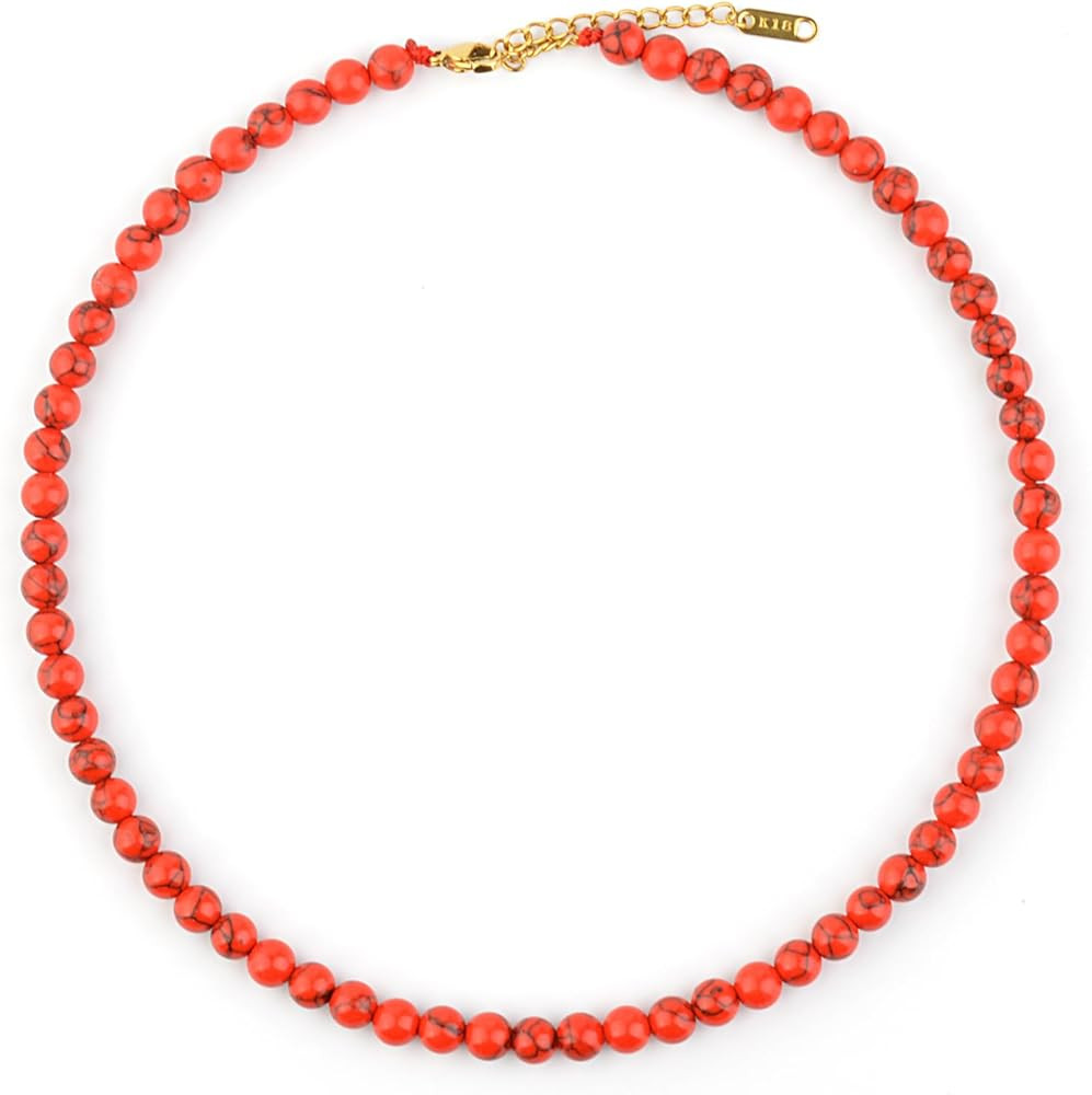 KIKLA Semi Precious Stone Beaded Choker Necklace 18K Gold Plated Natural Stone Strand Necklace Sh... | Amazon (US)
