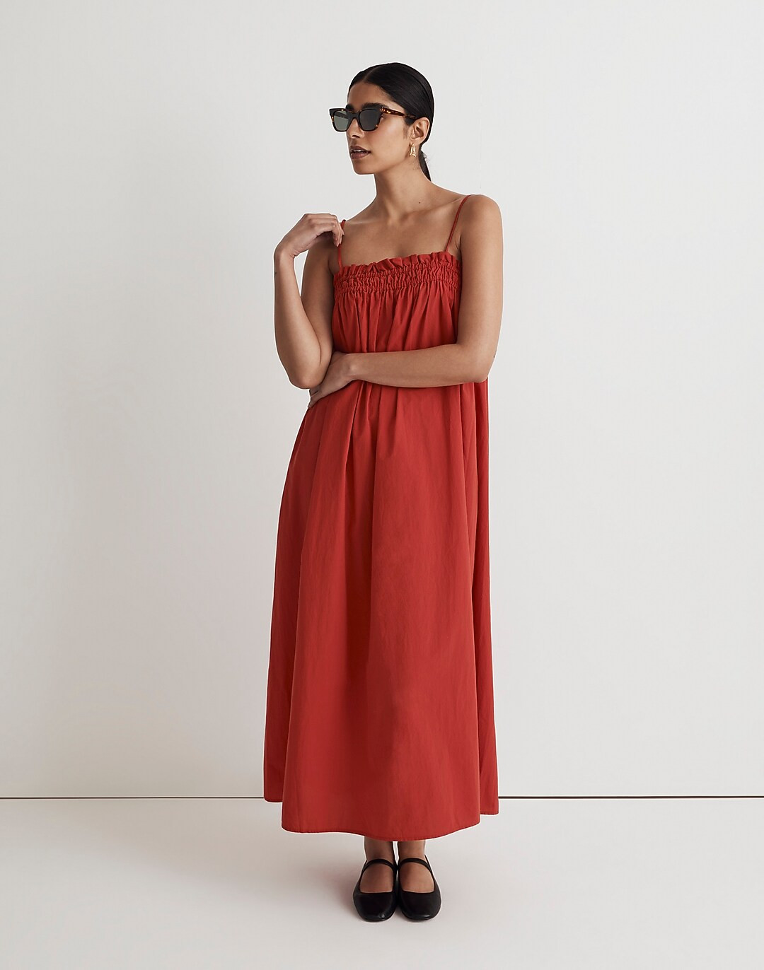 Poplin Ruffle A-Line Midi Dress | Madewell