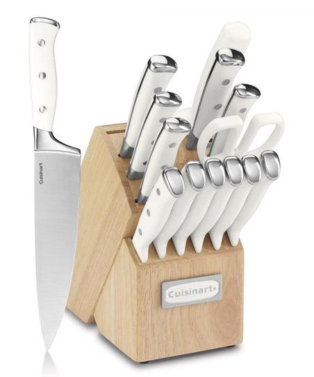 White Triple Rivet Stainless Steel 15-Piece Knife Block Set | Zulily