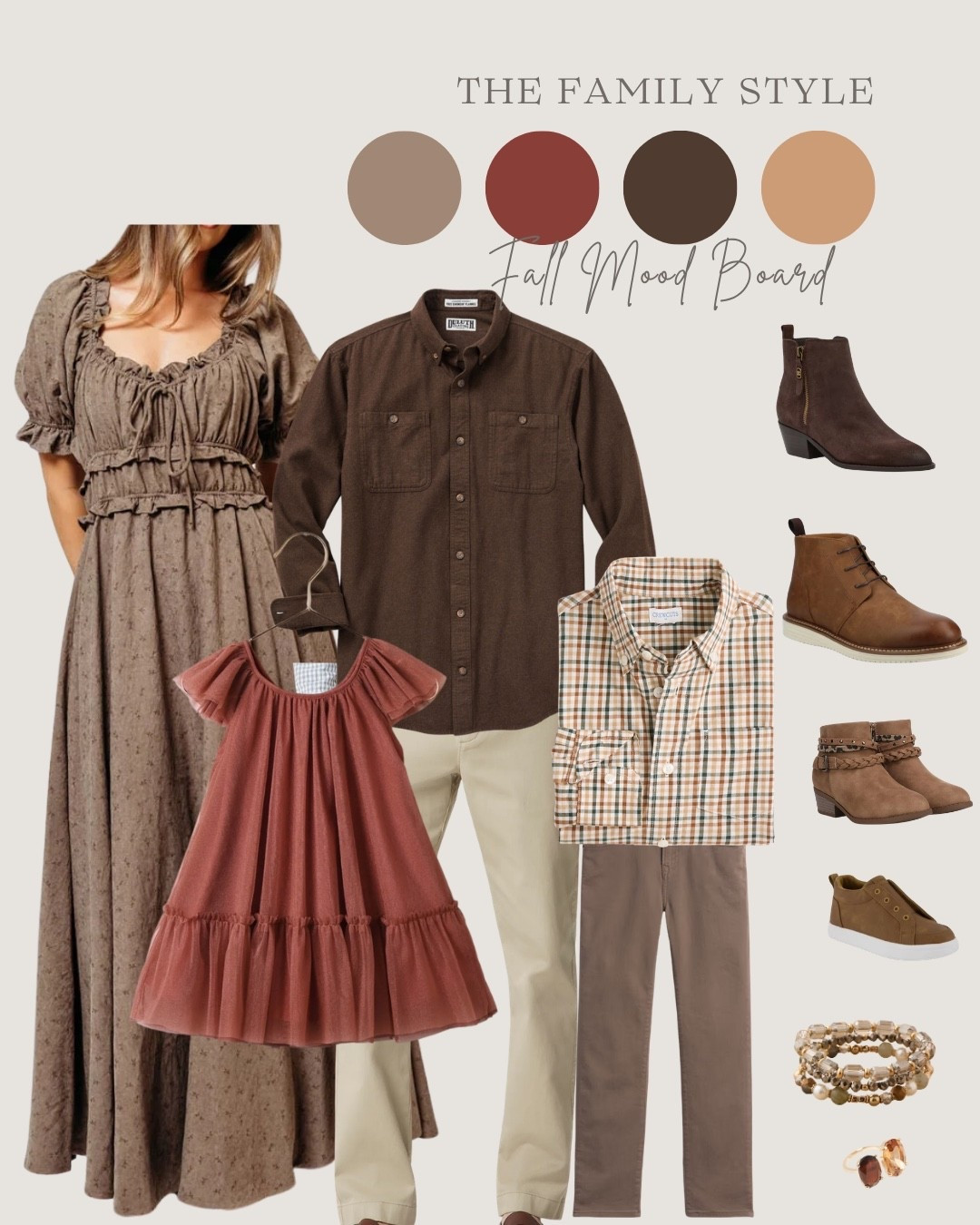 Soft muted florals, brick red chiffon, soft browns and a fall plaid make for the perfect fall family photo look.

#LTKKids #LTKSeasonal #LTKMens