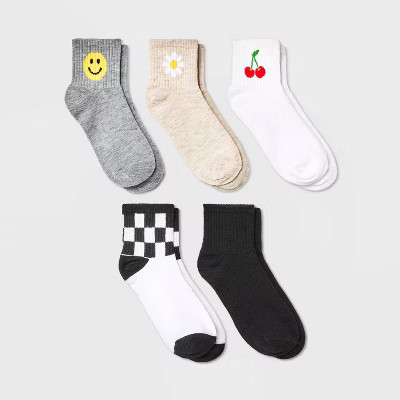Women's 90s Icons 5pk Ribbed Ankle Socks - Xhilaration™ Black/White/Heather Gray 4-10 | Target