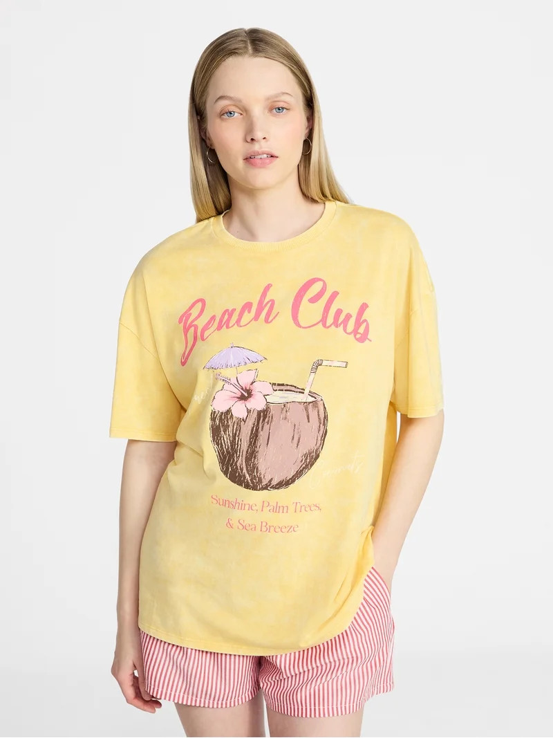 No Boundaries Graphic Oversized Boyfriend Tee, Women's XXS-XXL | Walmart (US)