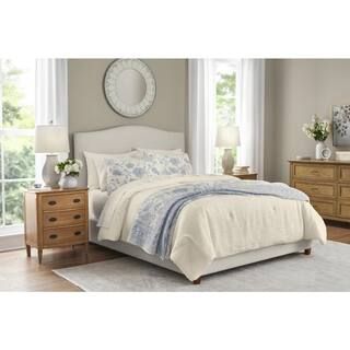 Biscuit Beige Upholstered Platform King Bed with Curved Headboard | The Home Depot