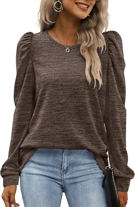 WEESO Puff Sleeve Tops for Women Fashion Crewneck Sweatshirts | Amazon (US)