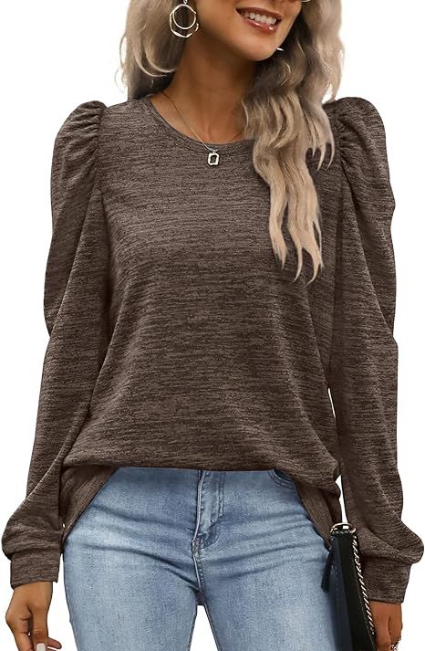 WEESO Puff Sleeve Tops for Women Fashion Crewneck Sweatshirts | Amazon (US)