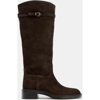 Zara - Flat Split Suede Riding Boots In Brown - 4 - Woman | Zara UK