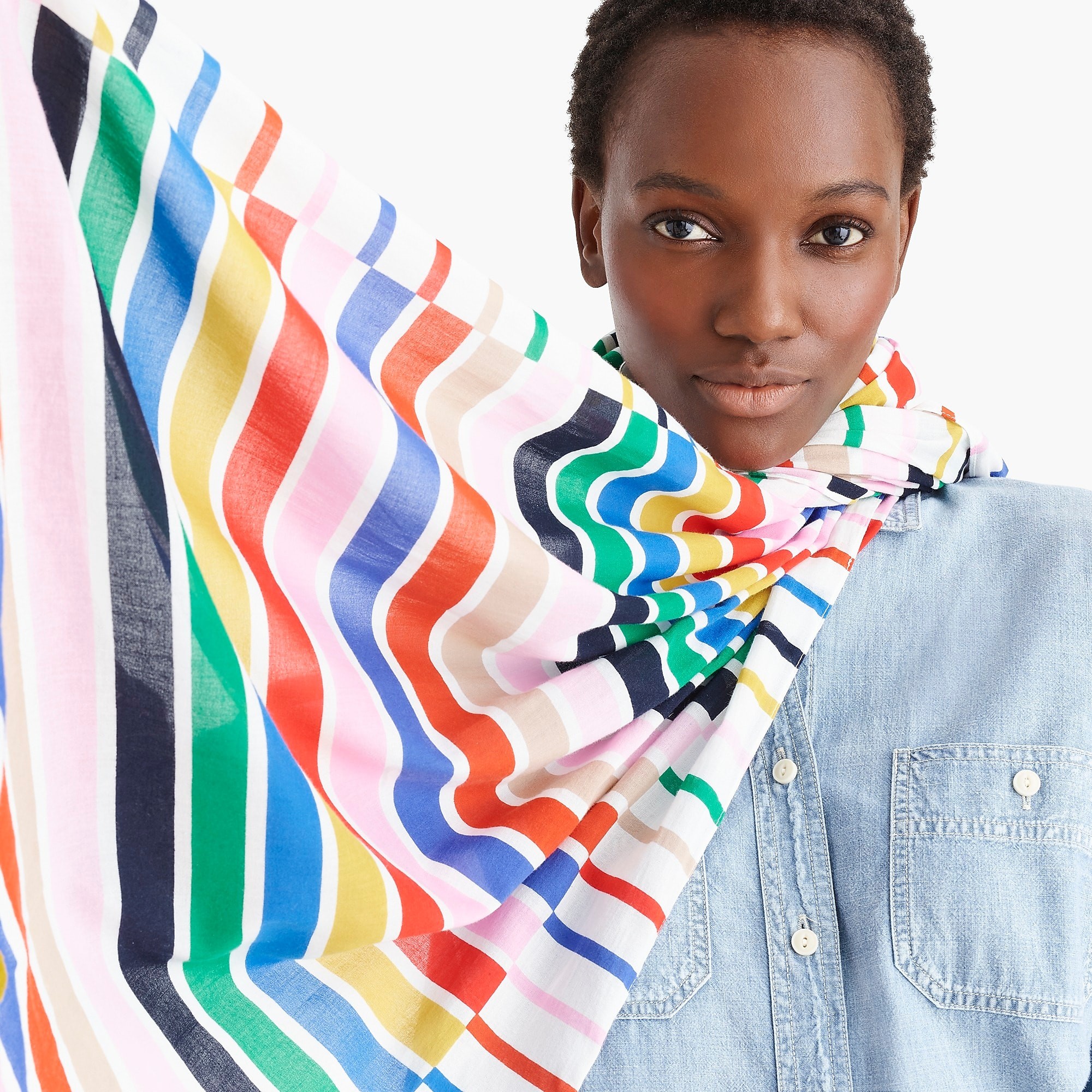 Rainbow wide-striped scarf with pom-poms | J. Crew US