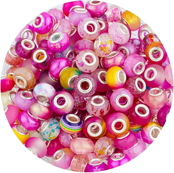 LAIDANLA Rose Mix Large Hole Beads\uff0c100pcs 15mm European Large Hole Beads Bulk for Bracelet P... | Amazon (US)