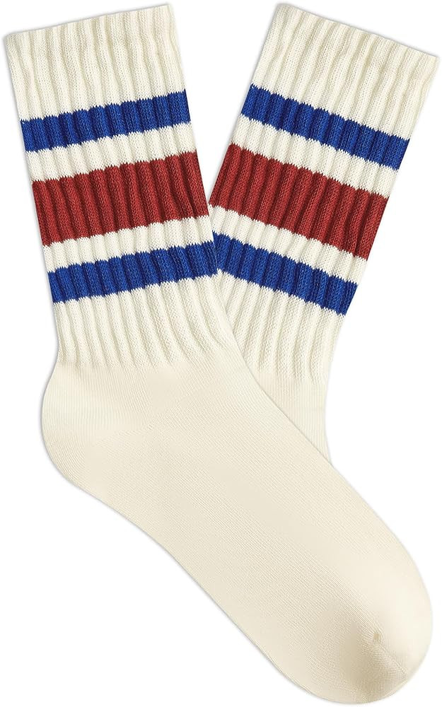 American Trends Womens Crew Socks Striped Athletic Socks Vintage Slouch Solid Color Mid Calf Tube... | Amazon (US)