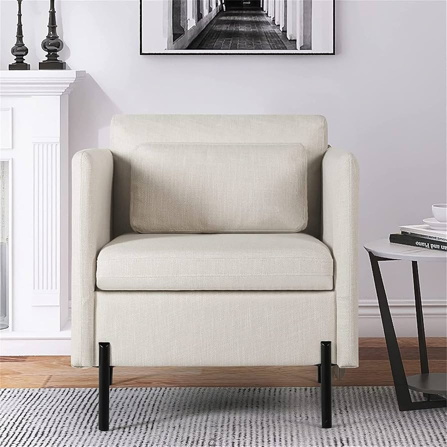 LINLUX Fabric Accent Arm Chair w/Pillow and Metal Legs, Modern Upholstered Living Room Chair for ... | Amazon (US)