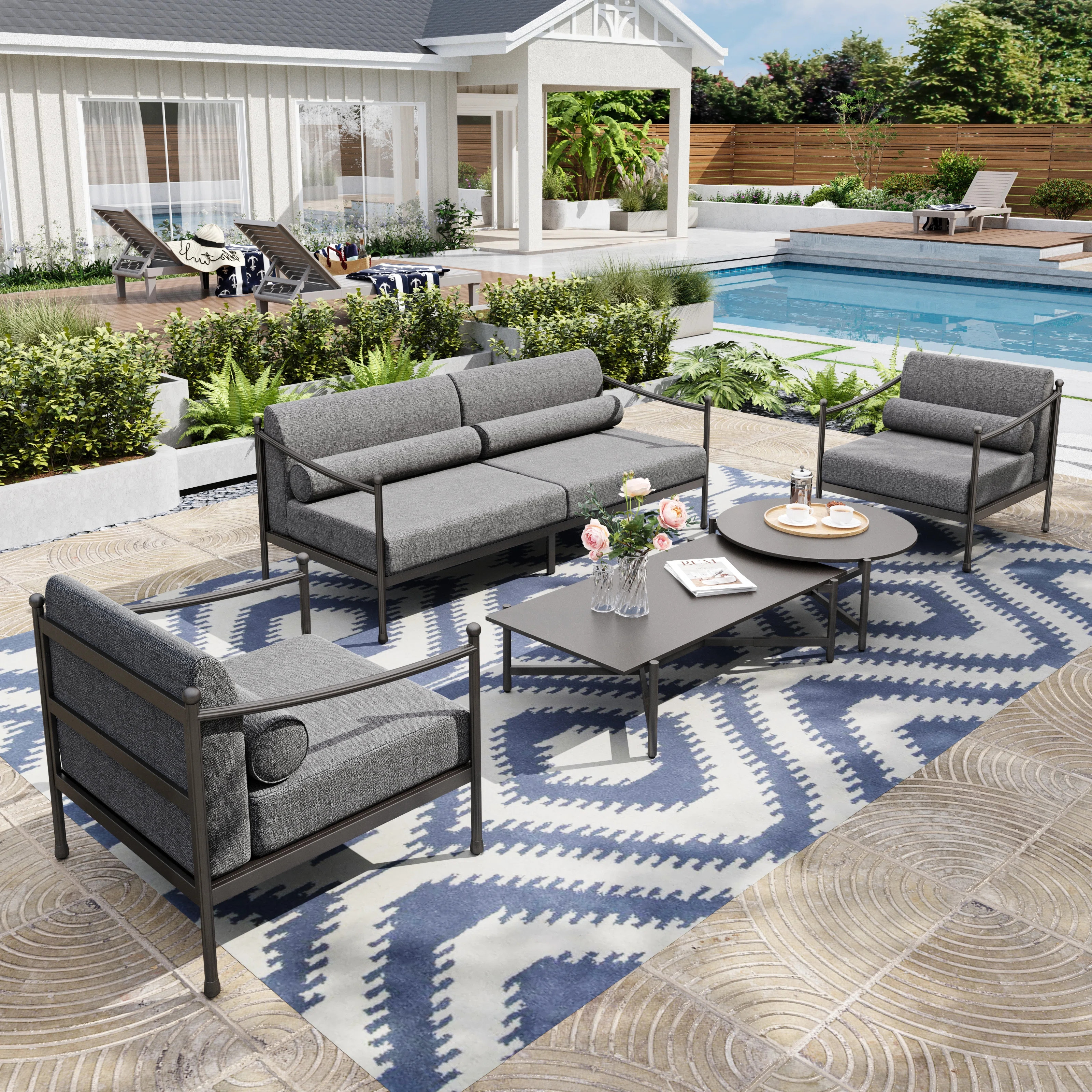 4 - Person Outdoor Conversation Set With Cushions & Two Coffee Tables | Wayfair North America