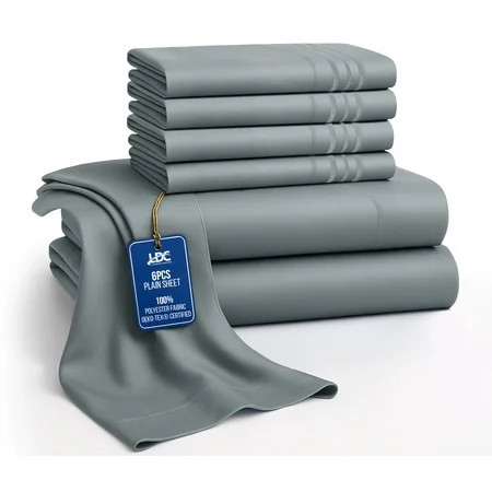 Lux Decor King Bed Sheets - 6 Piece Ultra-Soft Microfiber Sheets Set, Deep Pocket Fitted Sheet, Flat Sheet & 4 Pillowcases, Breathable Hotel Luxury, OEKO-TEX Certified, Grey | Walmart (US)