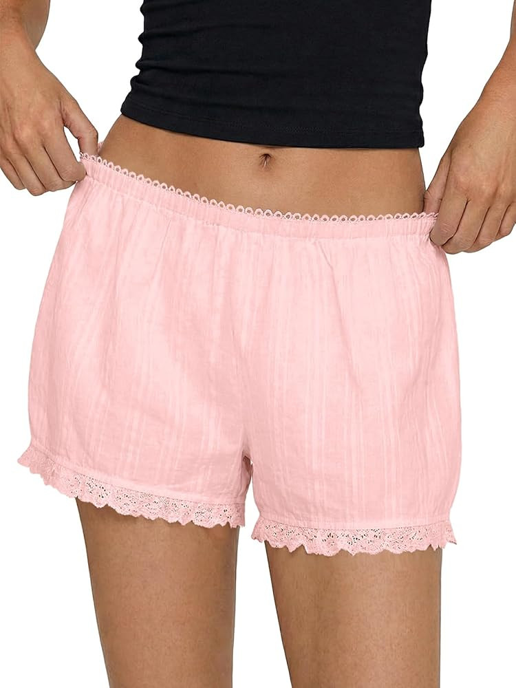 Tankaneo Womens Cotton Lace Trim Shorts Bloomers Cute Casual Low Waisted Pajama Lounge Summer Bea... | Amazon (US)
