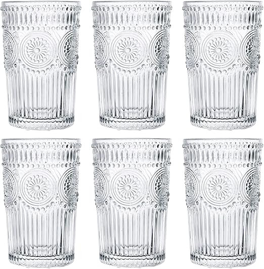 Kingrol 6 Pack 12 oz Romantic Water Glasses, Premium Drinking Glasses Tumblers, Vintage Glassware... | Amazon (US)