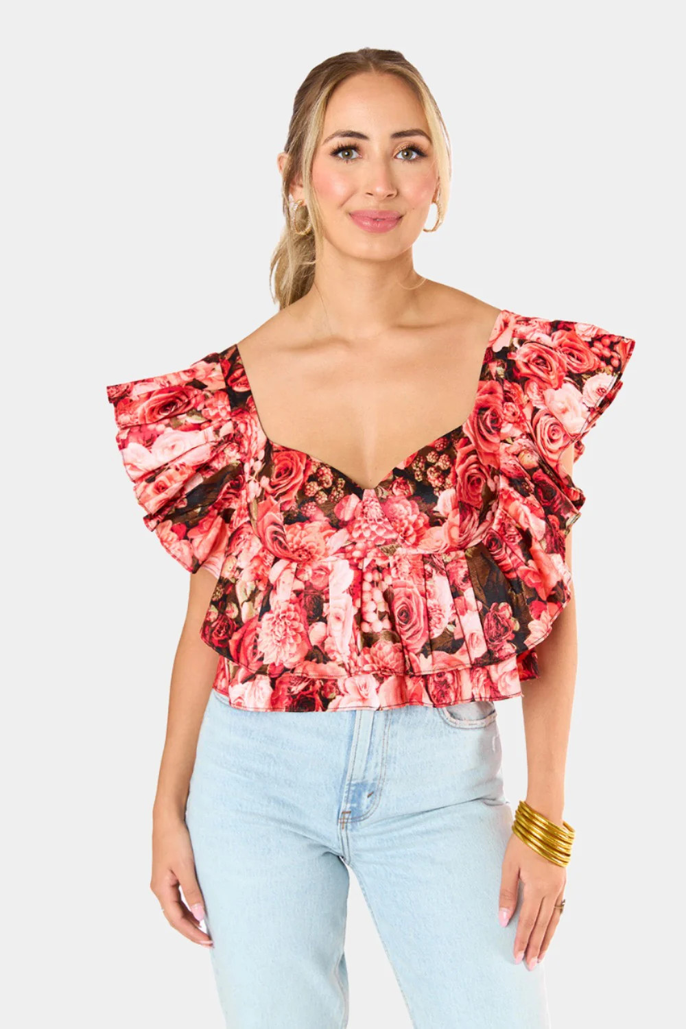 Madeline Ruffle Sleeve Bustier Top - Autumn Rose - M Autumn Rose | BuddyLove