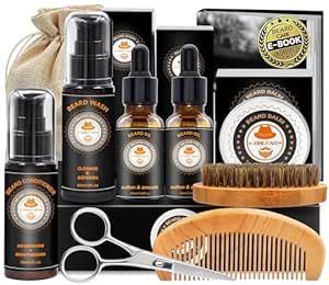 XIKEZAN Upgraded Beard Grooming Kit w/Beard Conditioner,Beard Oil,Beard Balm,Beard Brush,Beard Sh... | Amazon (US)