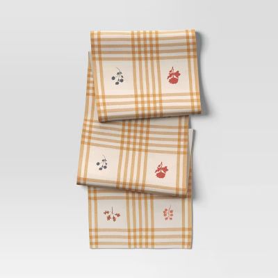 72"x14" Embroidered Plaid Table Runner Gold - Threshold™ | Target