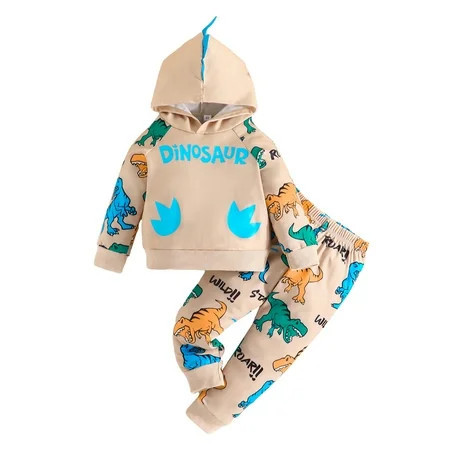 MarinaVida Toddler Baby Boy Clothes Dinosaur Outfits Long Sleeve Hoodie Sweatshirt Tops Jogger Pants Set Fall Winter Sweatsuit | Walmart (US)