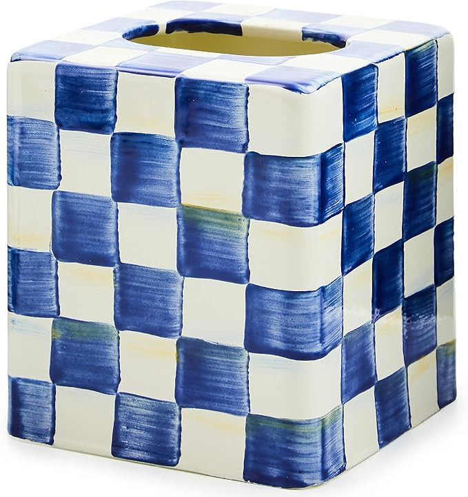 MACKENZIE-CHILDS Tissue-Box Cover, Tissue Holder for Home Decor, Blue-and-White Royal Check, Squa... | Amazon (US)