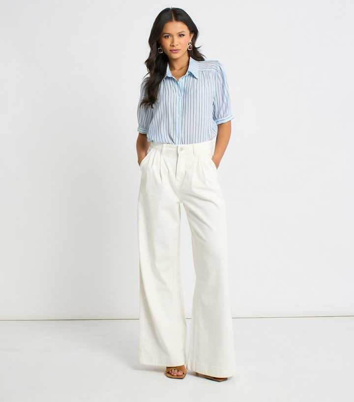 Gini London Off White Pleated Wide Leg Jeans | New Look | New Look (UK)