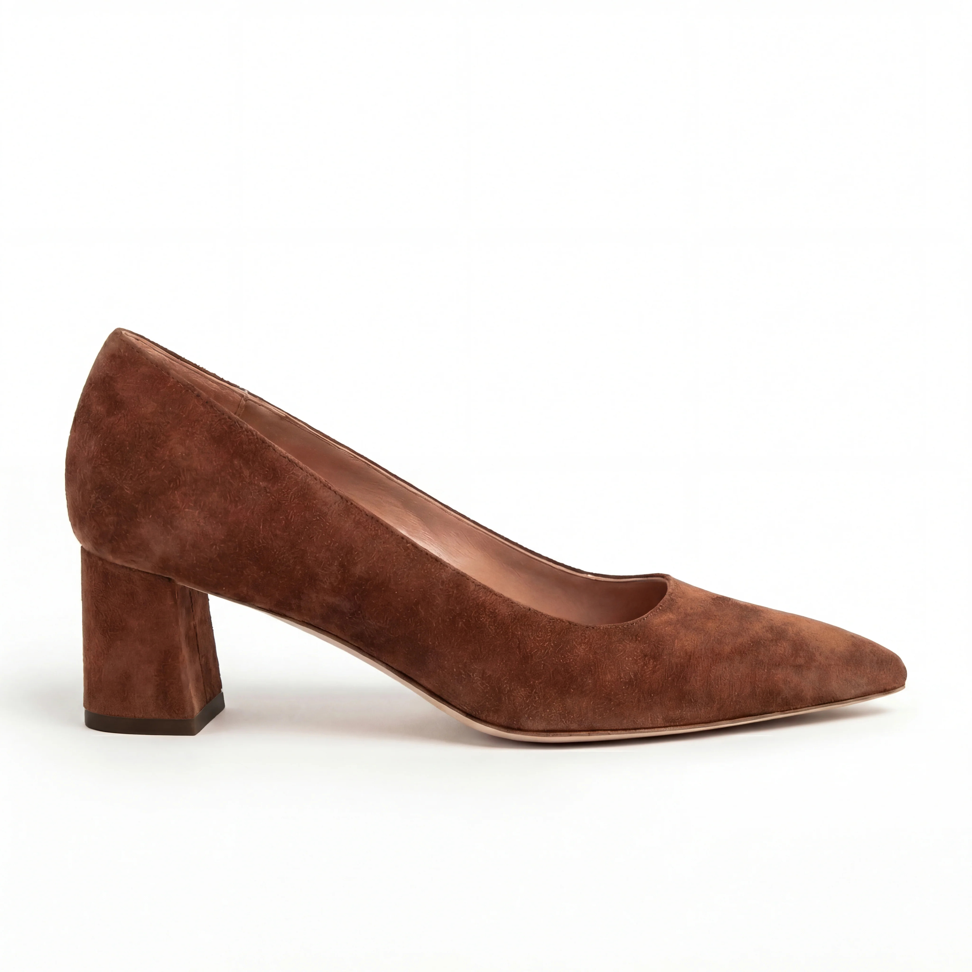 Moxie Mocha Suede Lower Block Heel | ALLY Shoes