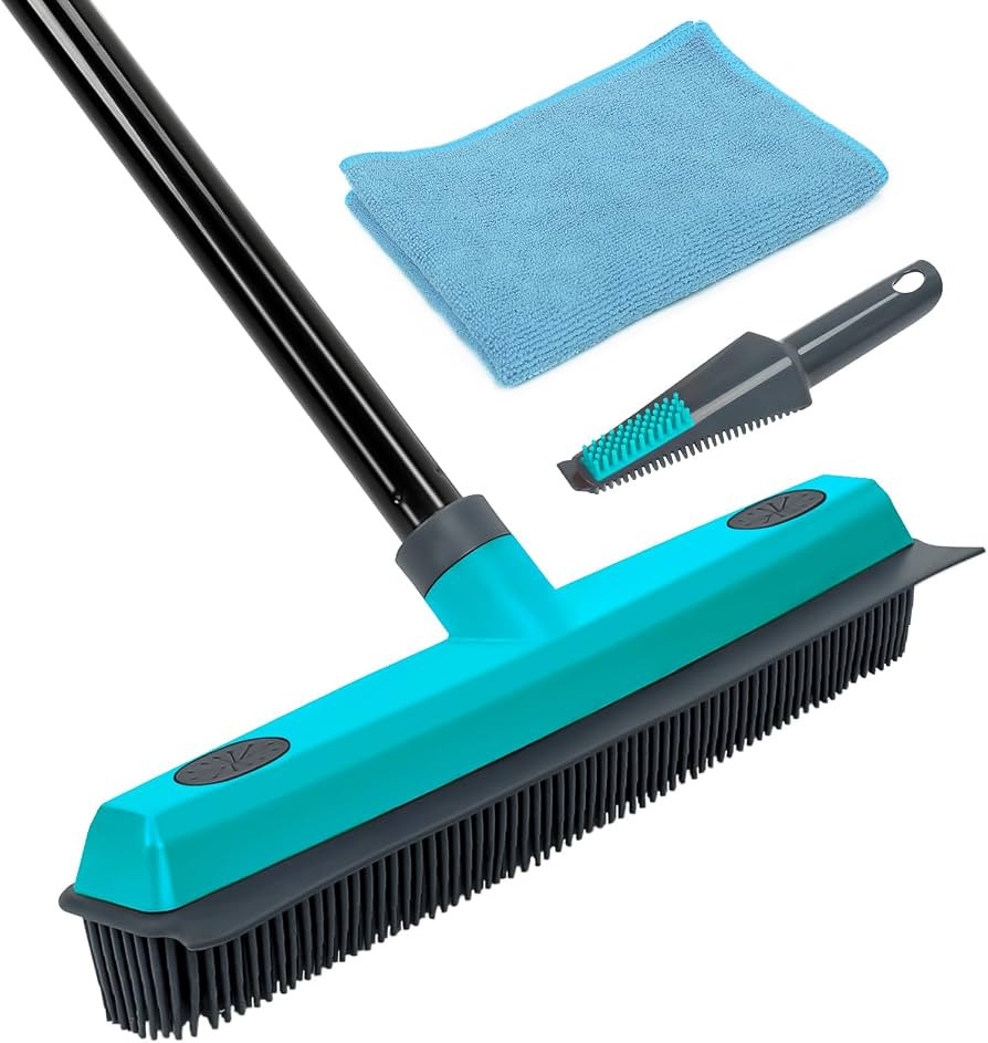 MAVRIZ Pet Hair Removal Broom Carpet Rake Rubber Broom with Squeegee Rug Rake to Fluff Carpet | Amazon (US)