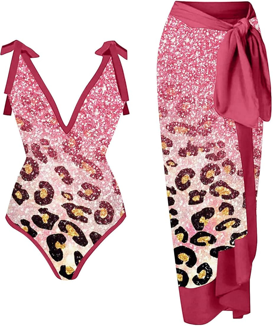 Cbcbtwo One Piece Bathing Suit for Women with Bikini Maxi Wrap Skirts 2 Piece Floral Print Swimsu... | Amazon (US)