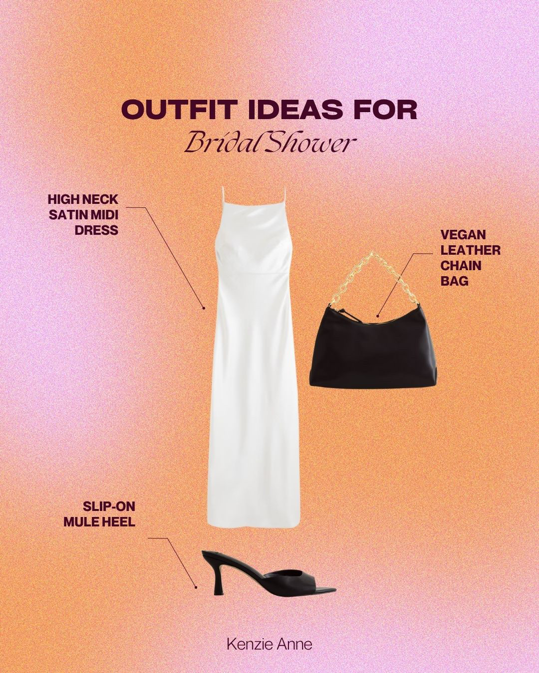 Prepared for the bridal shower in this beautiful satin midi dress from Abercrombie, complemented by stylish mule heels and an elegant vegan chain bag.

#BridalShower #AbercrombieStyle #SatinDress #MidiDress #MuleHeels #VeganBag #ChicLook #ElegantStyle #EventReady #FashionInspo 

 