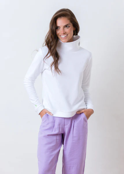 Park Slope Turtleneck in Terry Fleece (White) | Dudley Stephens