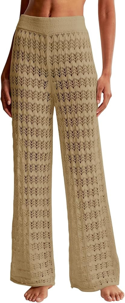Saodimallsu Womens Crochet Cover Up Pants Sheer Mesh High Waist Sexy Casual Knit Summer Swimsuit ... | Amazon (US)