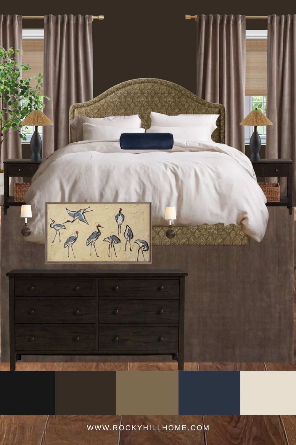 Warm, layered, and timeless.
This modern traditional bedroom combines rich wood tones, earthy neutrals, soft textures, and classic silhouettes for a cozy designer look that feels elevated and inviting.
Featuring a patterned upholstered bed from Joon Loloi, Quince bedding, and Pottery Barn nightstands and dresser

#LTKHome #LTKSaleAlert