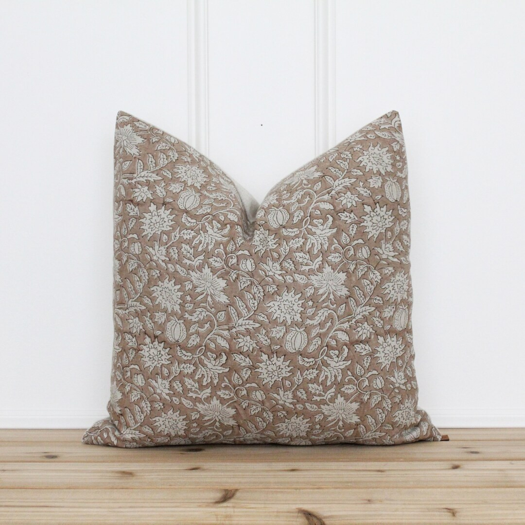 Hand Block Print Brown Pillow Cover | Fall Pillow Cover | Botanical Pillow Cover | Blocked Print ... | Etsy (US)