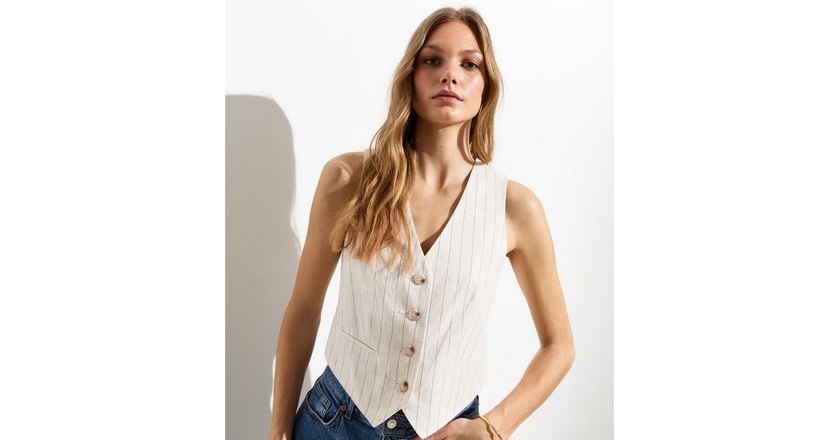 Off White Stripe Linen-Look Waistcoat
						
						Add to Saved Items
						Remove from Saved Ite... | New Look (UK)