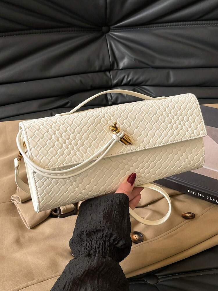 Women's High-End Solid Color PU Faux Woven Crossbody Clutch Bag | SHEIN