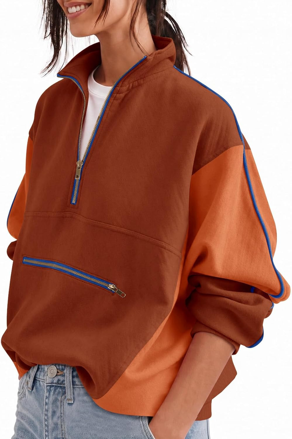 Yousify Womens Half Zip Sweatshirts Stand Collar Fall Crop Pullover Shirt | Amazon (US)