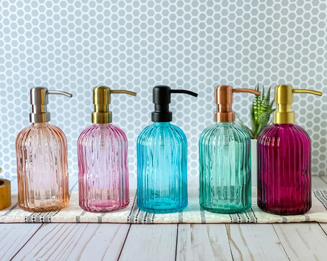 Vintage 14 oz. Glass Liquid Soap Dispenser Bottle | Refillable | Hand Soap or Dish Soap | 304 Sta... | Etsy (US)