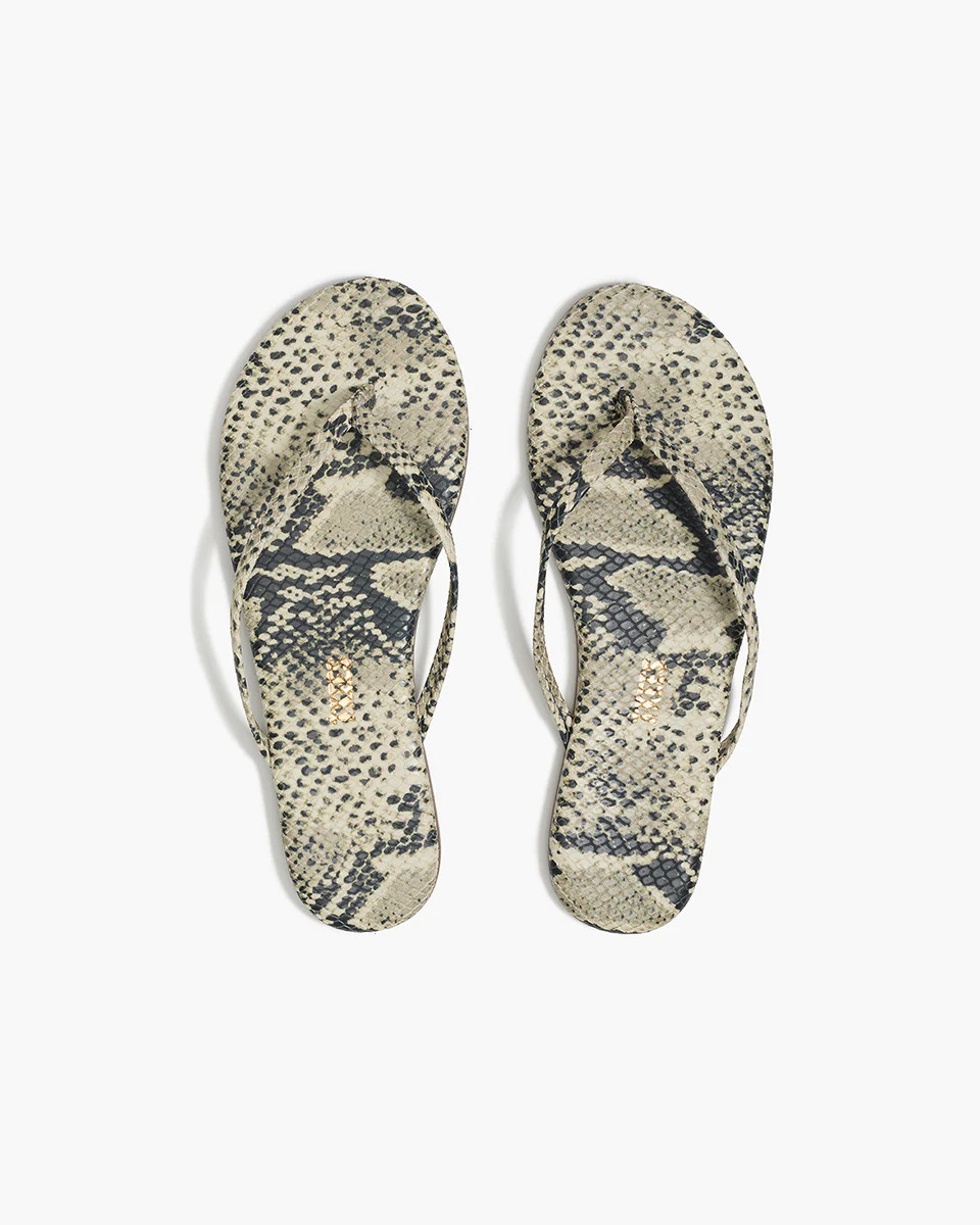 TKEES Lily Vegan Animal Leather Flip Flops in Sand Snake | TKEES