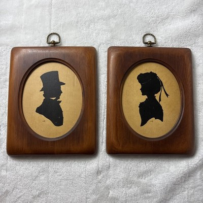 Vintage Victorian Man & Woman Silhouette Wooden Portraits Sidney Z Lucas Framing | eBay US