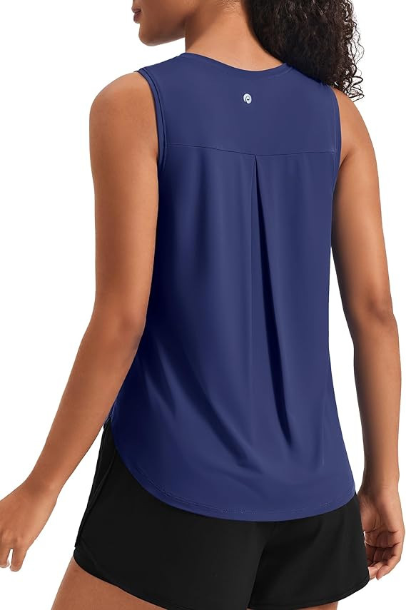 PINSPARK Women's Workout Tank Tops Back Pleat Loose Fit Sleeveless Yoga Athletic Shirts Soft UPF ... | Amazon (US)