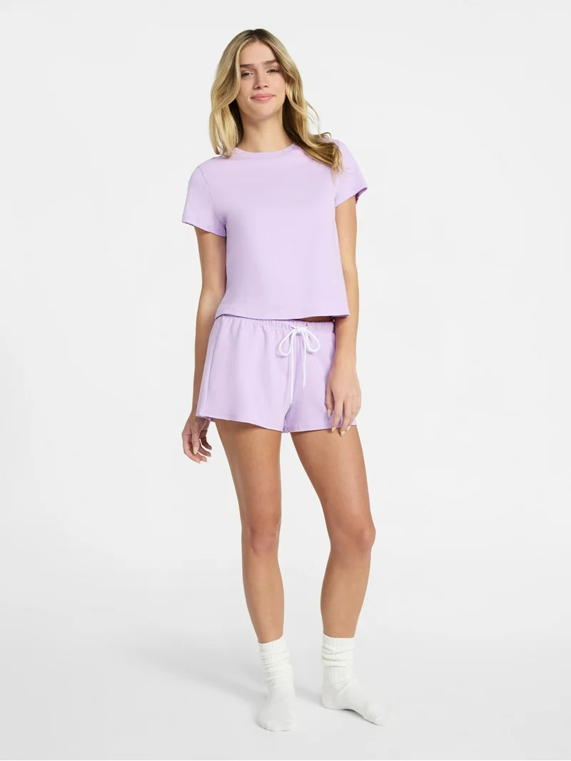 No Boundaries Cloud Core Sleep Tee and Shorts Set, 2-Piece, Women’s XXS-3X | Walmart (US)