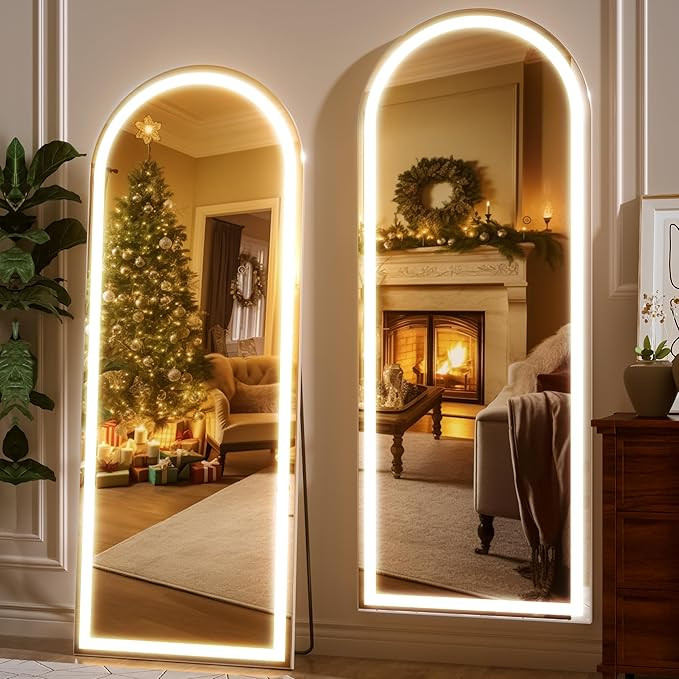 Antok LED Arched Full Length Mirror, 64" x 21" Lighted Floor Standing LED Arched Mirror Full Leng... | Amazon (US)