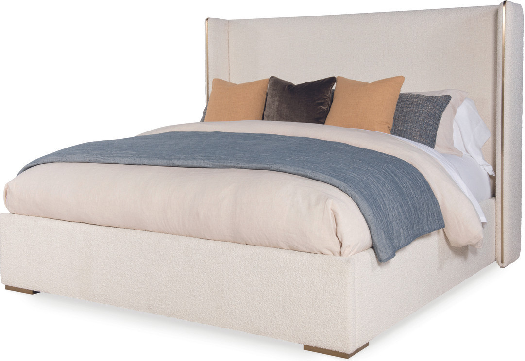 King Upholstered Wing Bed In Off White | 1stopbedrooms