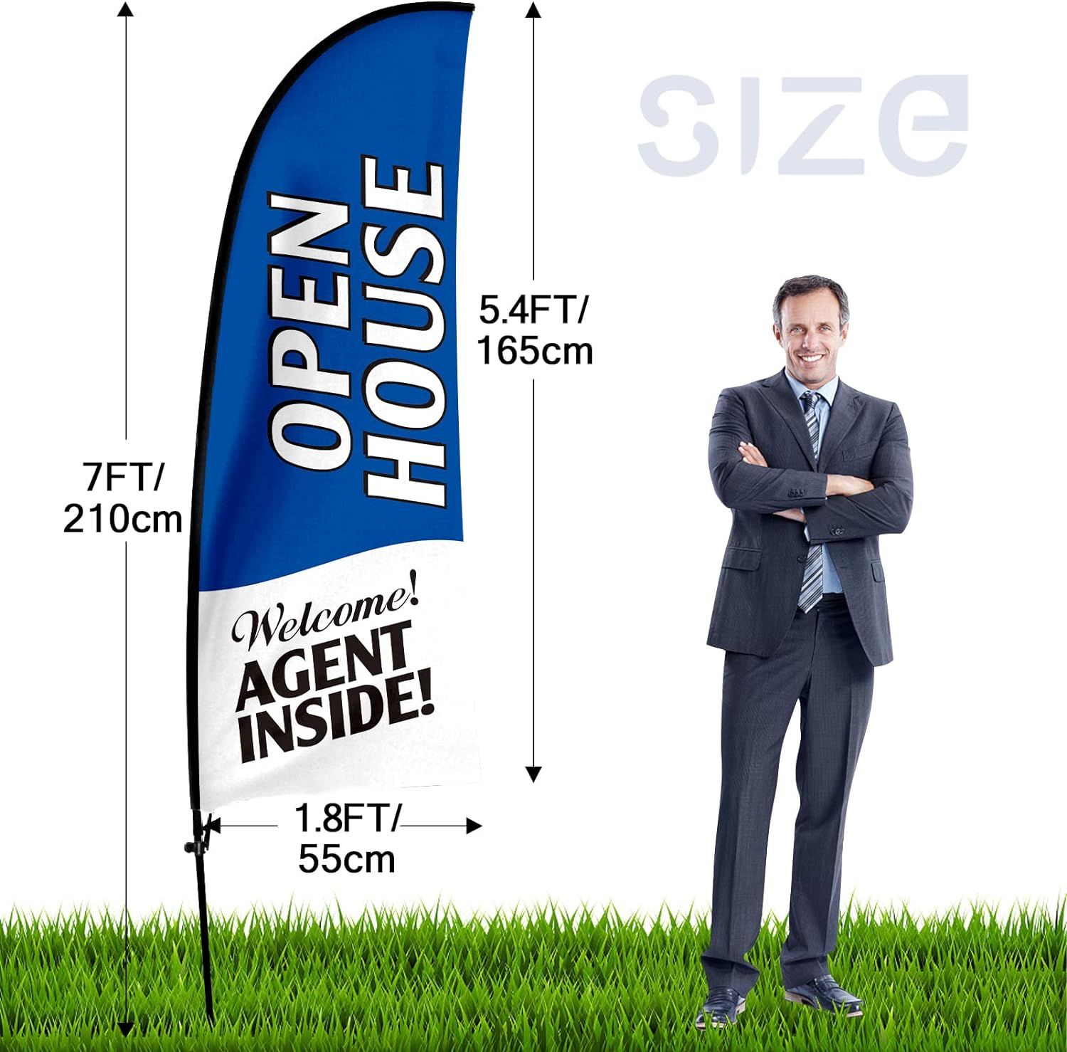 Open House Flag and Pole Kit,Real Estate Signs Feather Flag for House Agent （1pack） (Blue) | Amazon (US)