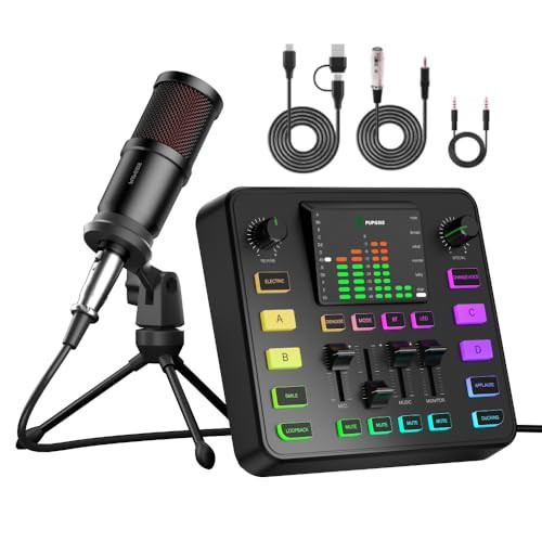 Podcast Equipment Bundle, PUPGSIS Audio Mixer with Dynamic Microphone, Pro-preamp, Bluetooth 5.3, Gaming Equipment Set for Podcast Recording, Live Streaming, Video Vocals, Phone, DJ | Amazon (US)
