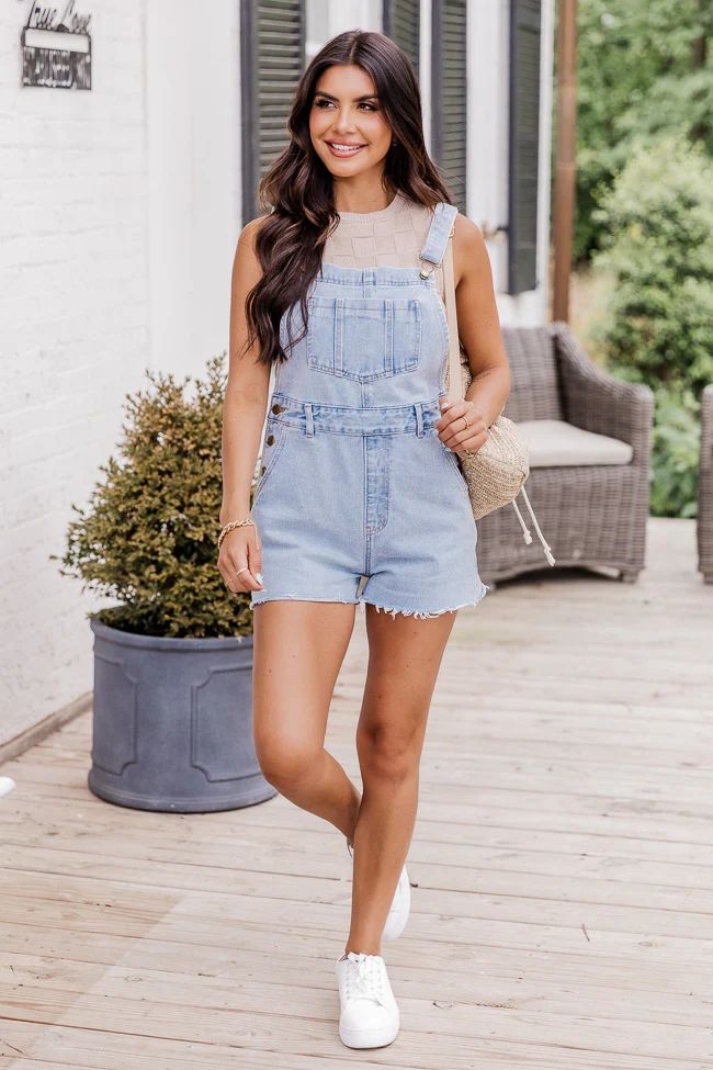 Never Wanna Grow Up Light Wash Short Overalls FINAL SALE | Pink Lily