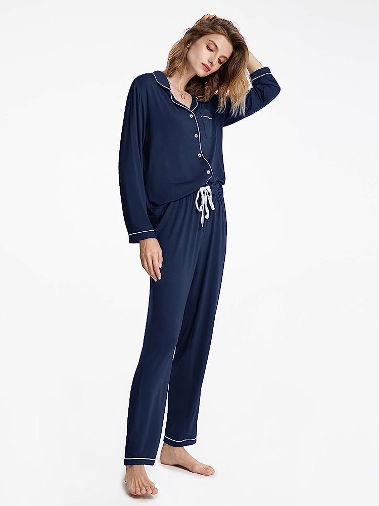 SIORO Ladies Soft Pajamas Set 2 Piece Modal Long Sleeve Loungewear for Women, Button Up Sleepwear Pj | Amazon (US)