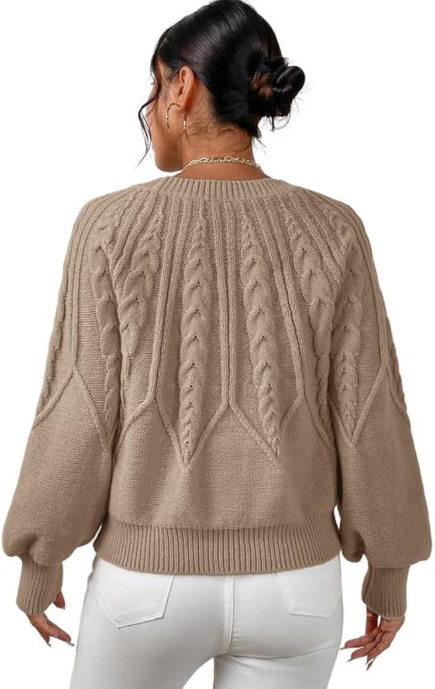 Dokotoo Women's Pullover Sweater Casual Long Sleeve Crewneck Loose Cable Knit Chunky Jumper Tops | Amazon (US)