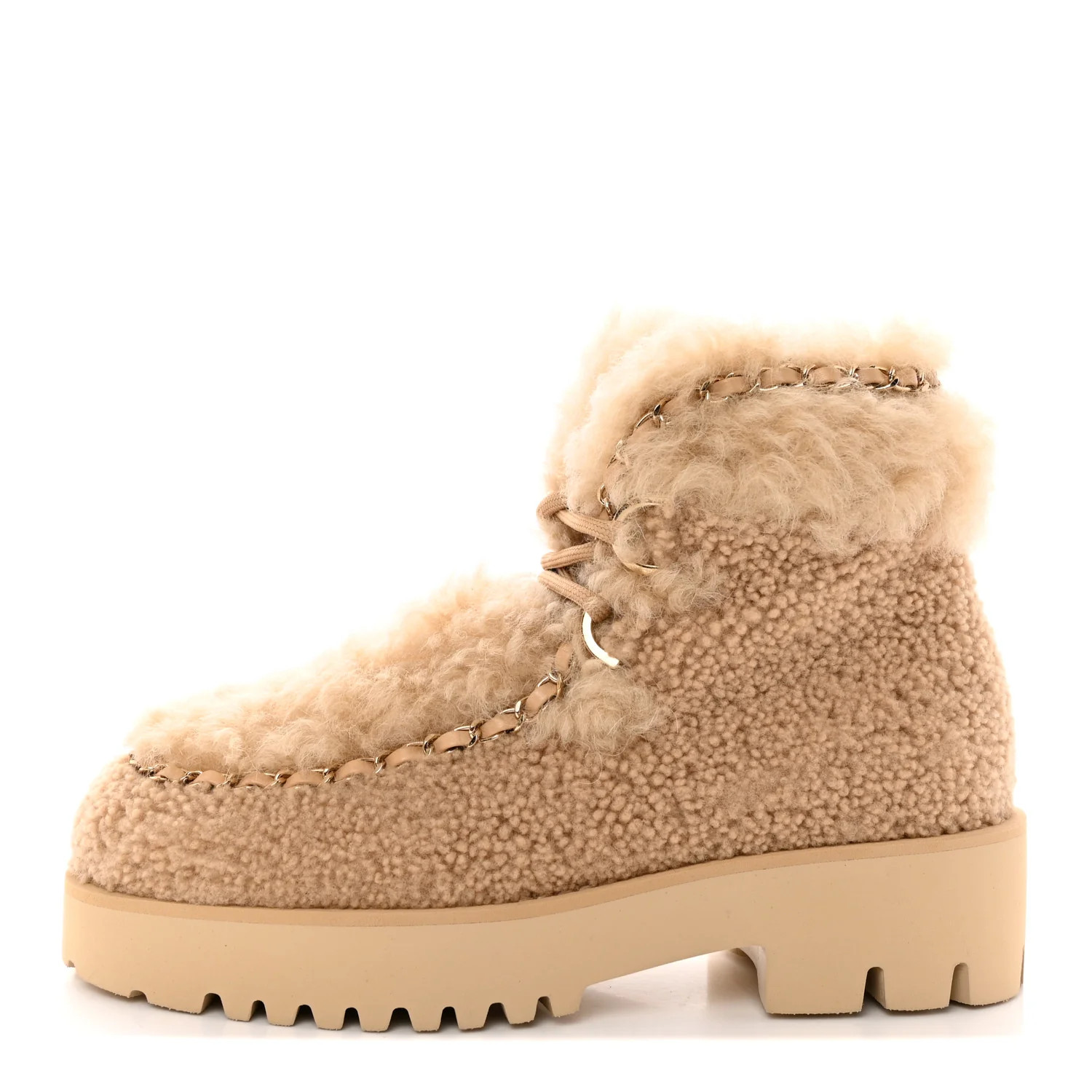 Shearling Sheepskin Lambskin Ankle Boots 37 Light Beige | FASHIONPHILE (US)